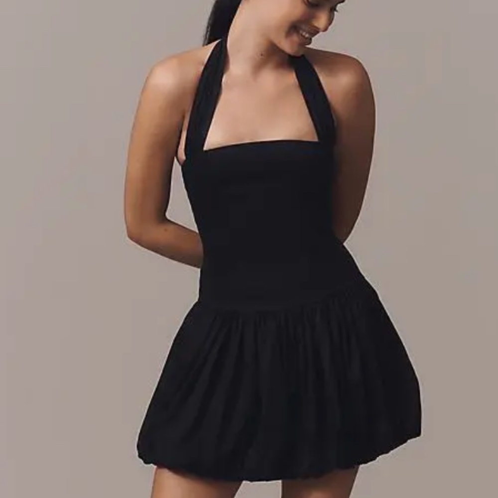 Delfi Collective Halter Bubble Mini Dress in Black (NWT)